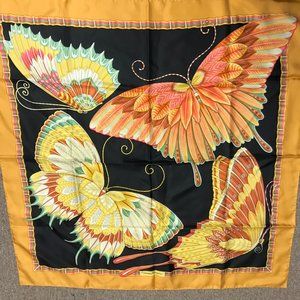Salvatore Ferragamo butterfly scarf gold black multicolor 100% silk 34" square